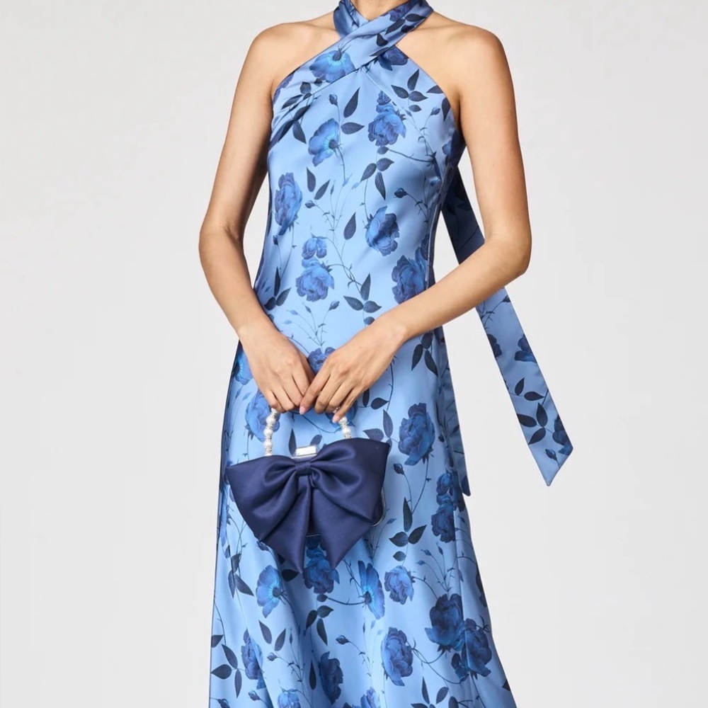 Sachin + Babi Light Blue Floral Halter Maxi Dress
